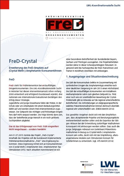 Das Deckblatt des Projekt Factsheets "FreD-Crystal/ATS" wird hier gezeigt.