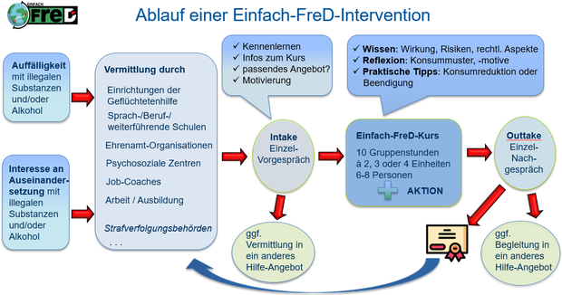 Bild mit dem Ablauf des Kurses Einfach-FreD. Bild mit dem Ablauf des Kurses Einfach-FreD.