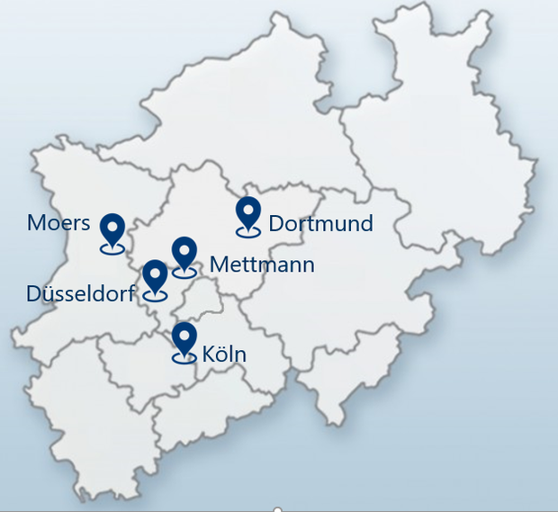NRW-Karte mit den Standorten