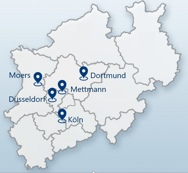 NRW-Karte mit den Standorten NRW-Karte mit den Standorten